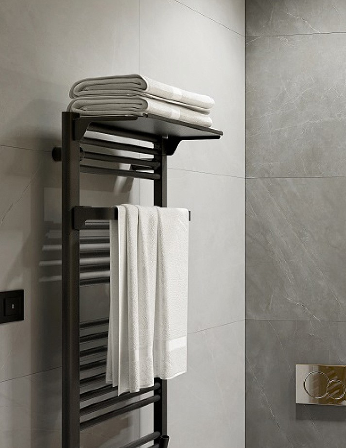 The elegant solution for drying towels and storing bathroom accessories